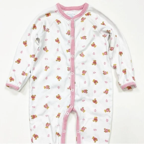 Ralph Lauren Polo Bear Footed Onesie 3M Girls Pink Ralph Lauren Christmas - Picture 4 of 10